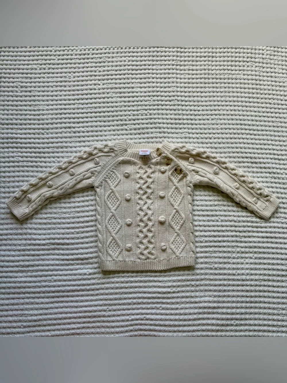 Gymboree Cable Knit Pom Pom Sweater & Pants Matching Set Cream Cotton 6-9 Months